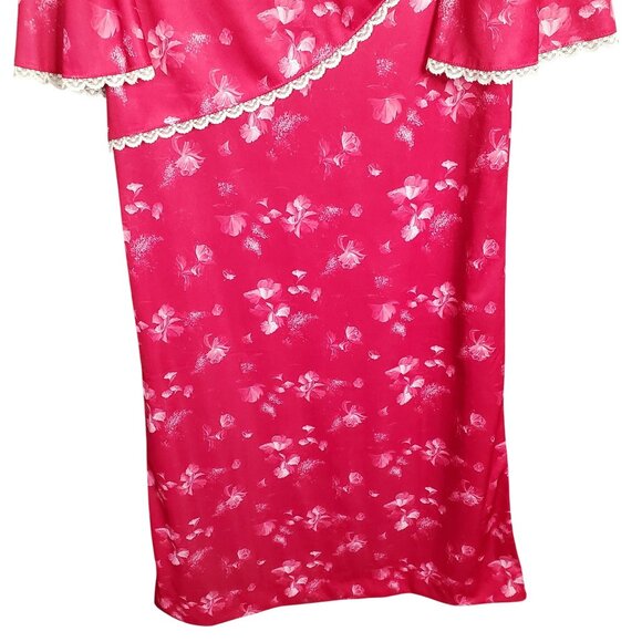 Vintage Sears Size 10 Dress Floral Lace Trim Shoulder Ribbon Floral Pattern Pink - Picture 7 of 13